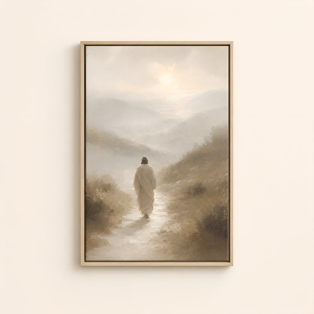 Christ on the Path — Light Wood floater frame catalog