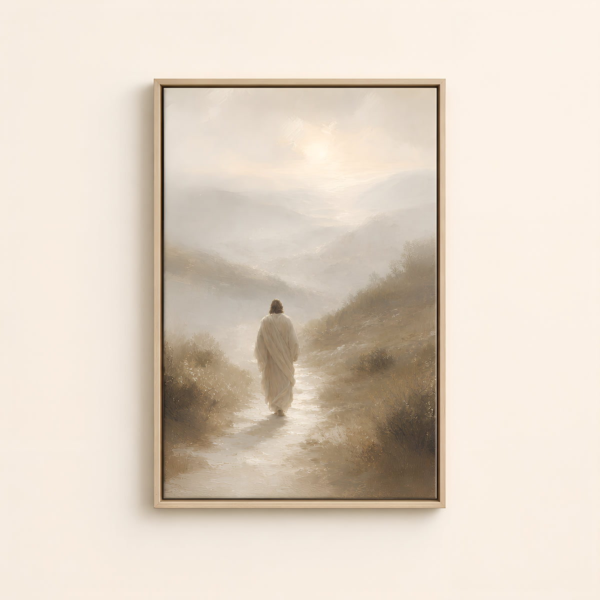 Christ on the Path — Light Wood floater frame catalog