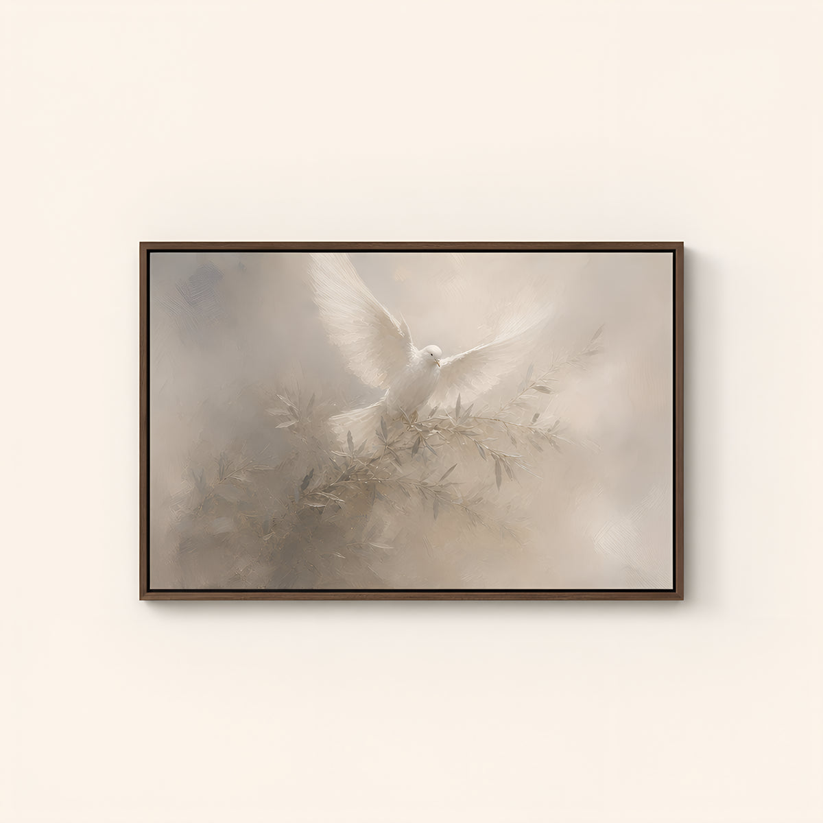 Dove of Peace — Brown Wood floater frame catalog