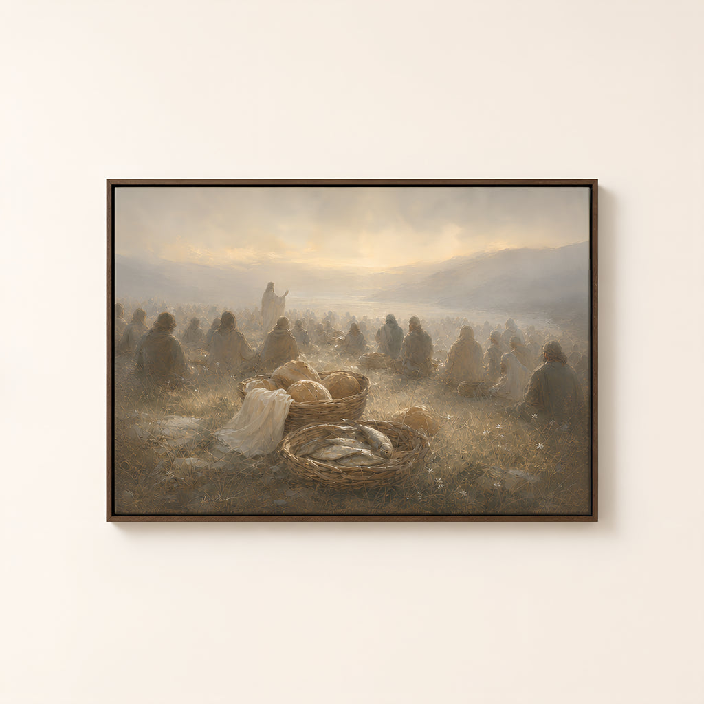Feeds the Five Thousand — Brown Wood floater frame catalog