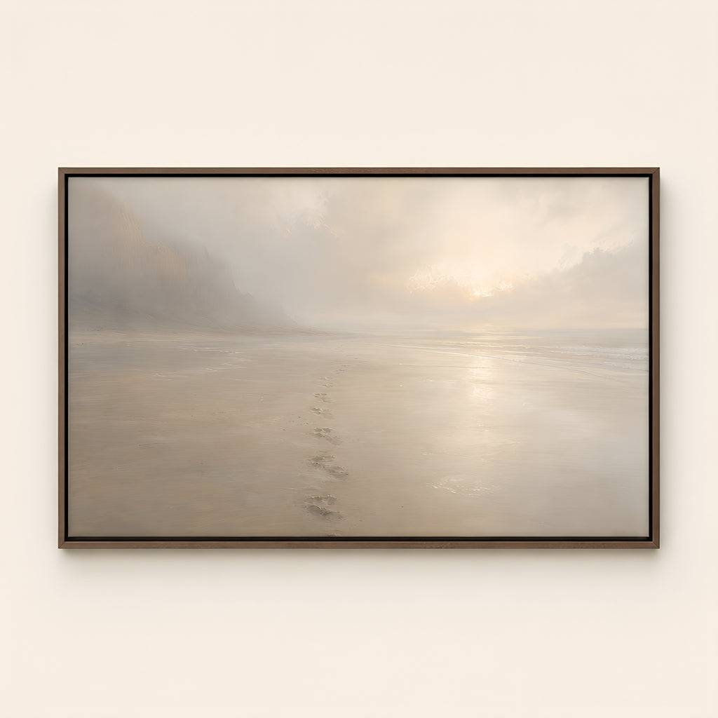 Footprints in the Sand — Brown Wood floater frame catalog