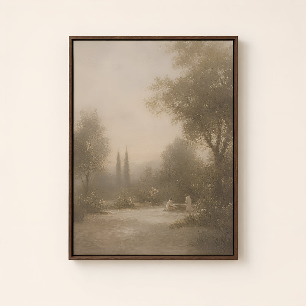 He Knelt to Wash — Brown Wood floater frame catalog