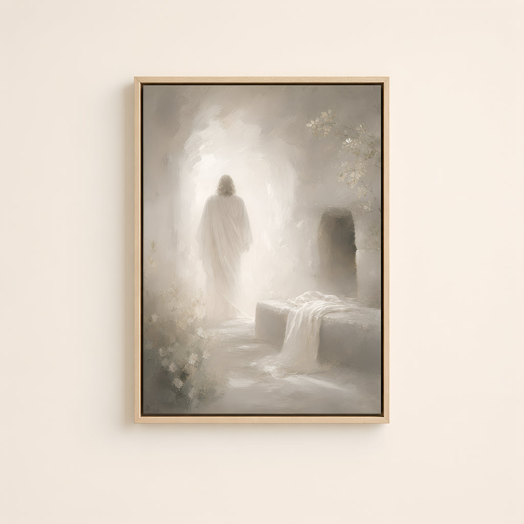 He Lives — Light Wood floater frame catalog