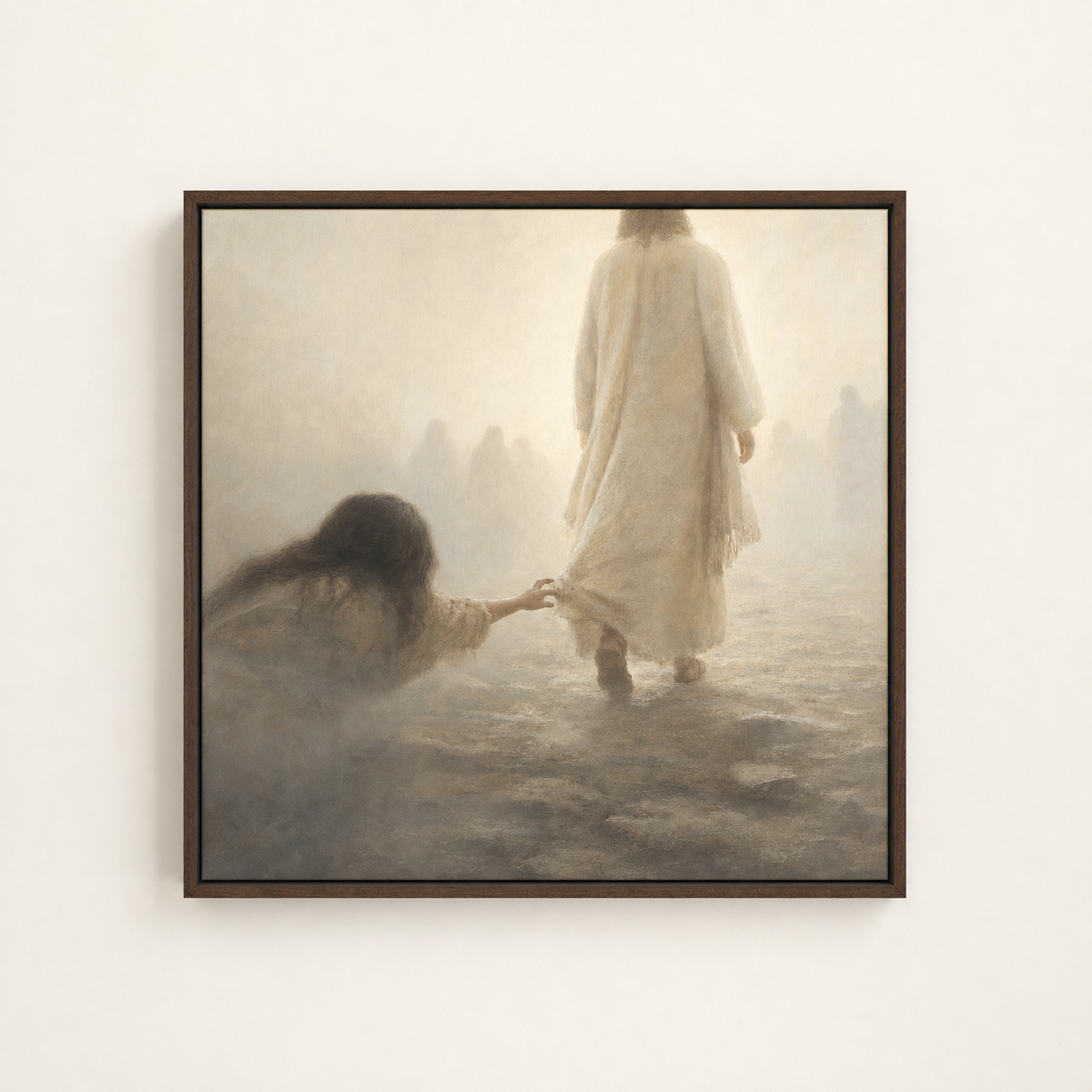Hem of His Garment — Brown Wood floater frame (catalog plate)