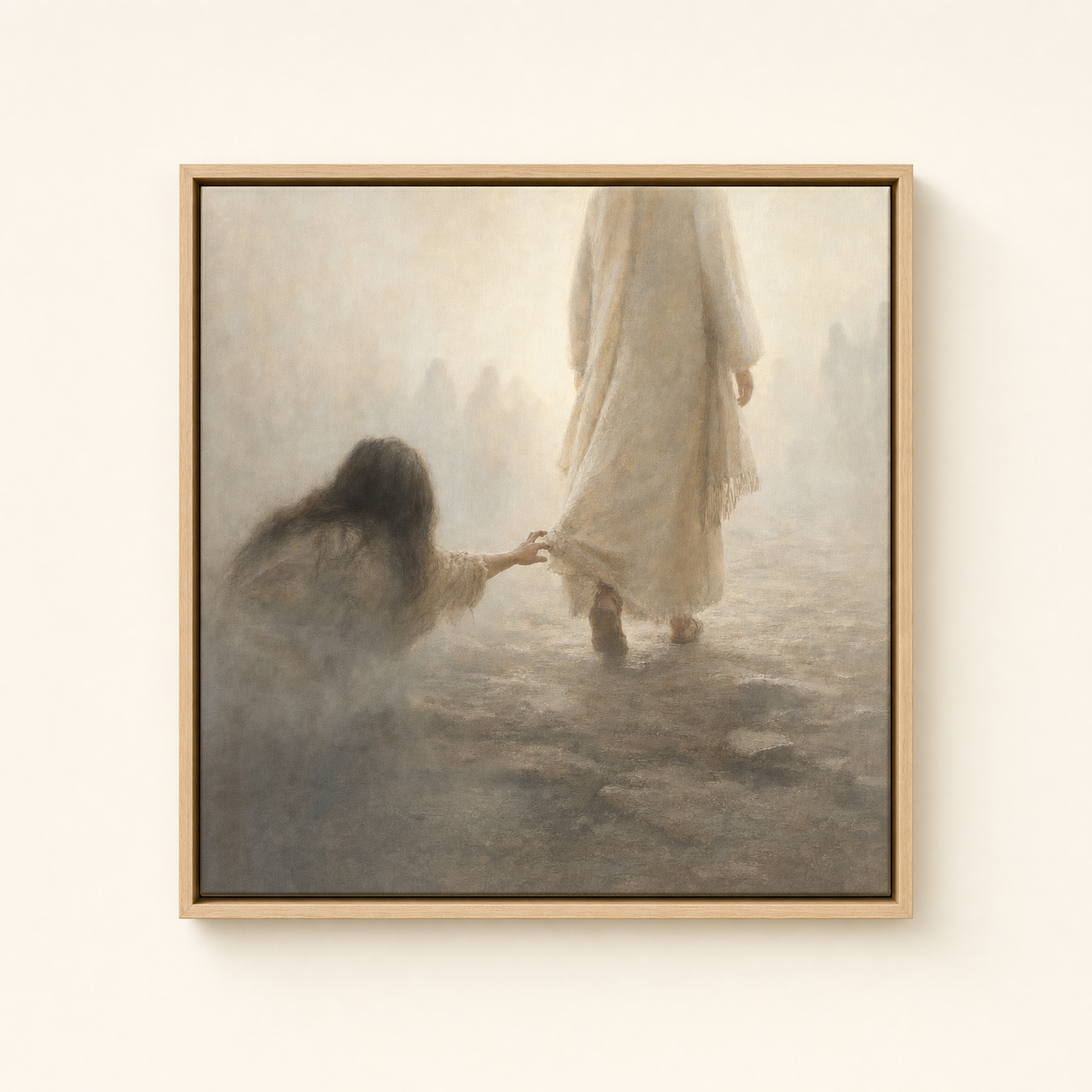 Hem of His Garment — Light Wood floater frame (catalog plate)