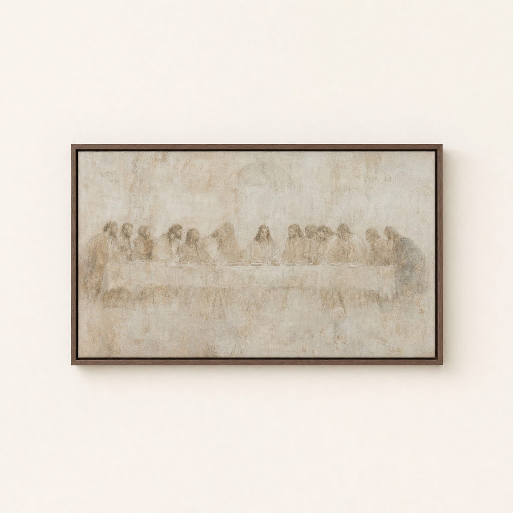 The Last Supper — Soft Fresco — Brown Wood floater frame (catalog plate)
