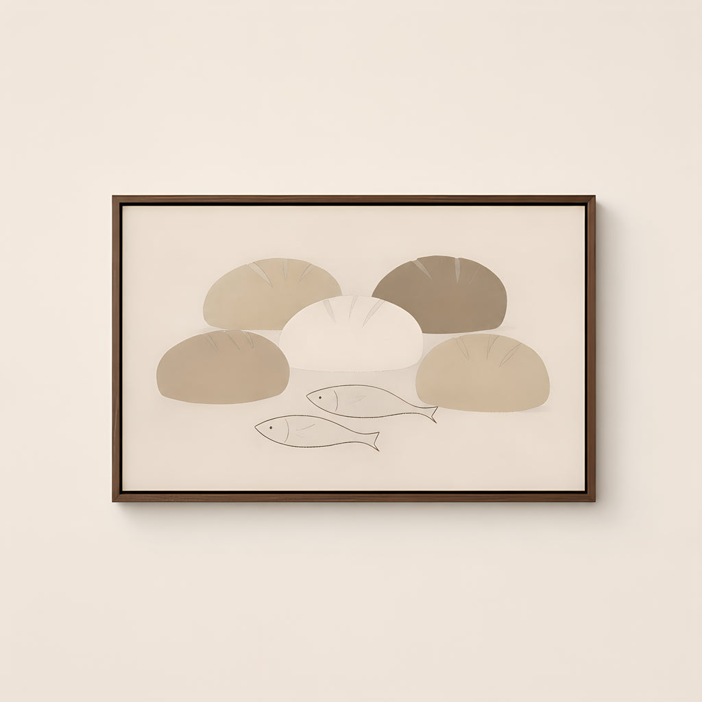 Loaves and Fish — Brown Wood floater frame catalog