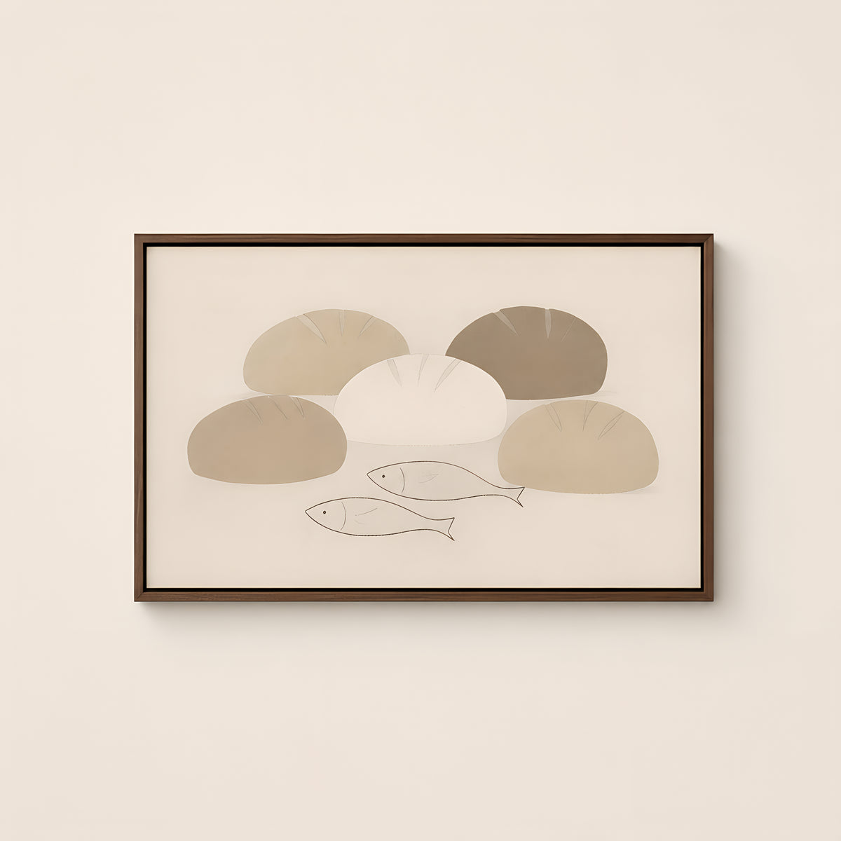 Loaves and Fish — Brown Wood floater frame catalog