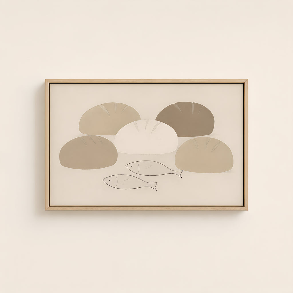 Loaves and Fish — Light Wood floater frame catalog