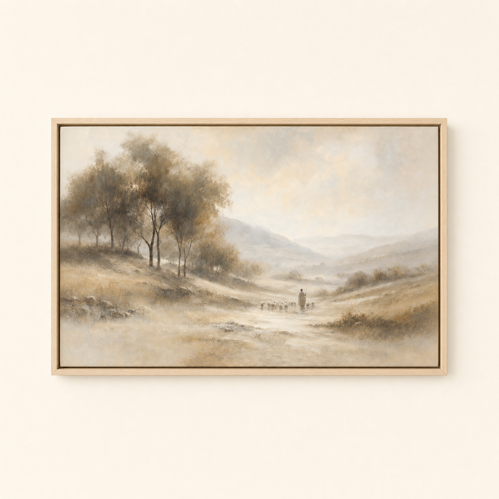 The Lord Is My Shepherd — Light Wood floater frame (catalog plate)