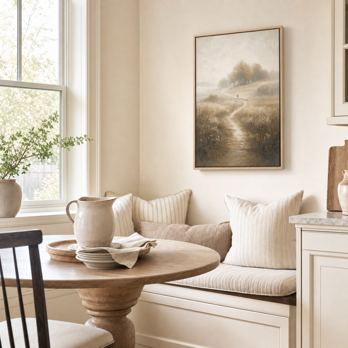 Shepherd's Path — lifestyle kitchen breakfast nook wall, light wood frame