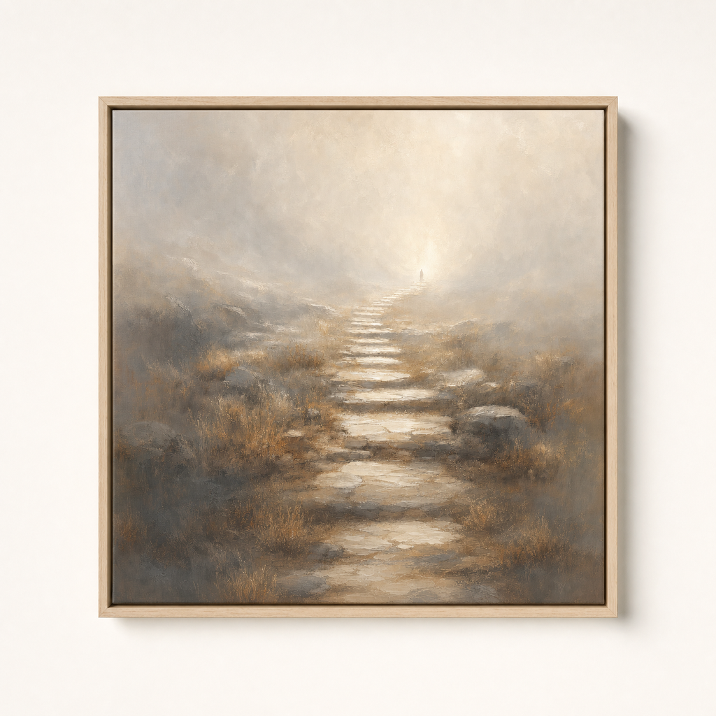 Walk By Faith — Light Wood floater frame (catalog plate)