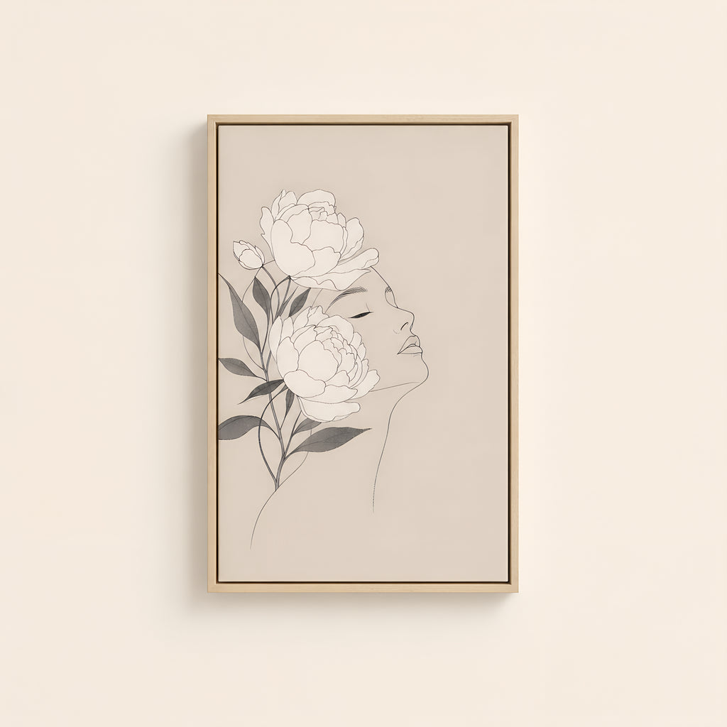 White Peonies — Light Wood floater frame catalog