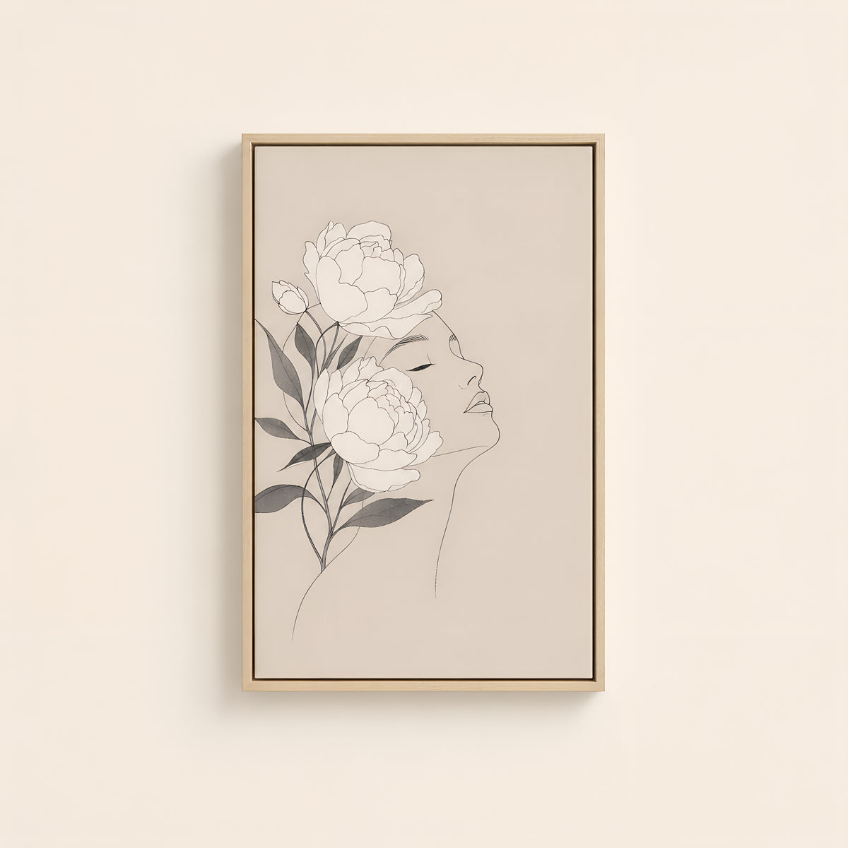White Peonies — Light Wood floater frame catalog