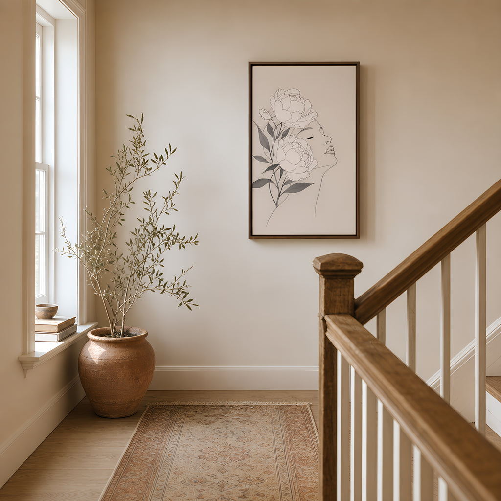 White Peonies — lifestyle B Brown Wood